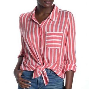 Abound Women’s Small Red White Striped Soft Lightweight Button Front Shirt